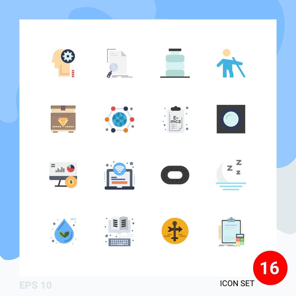 conjunto de pictogramas de 16 colores planos simples de palo página antigua bebida ciega paquete editable de elementos de diseño de vectores creativos