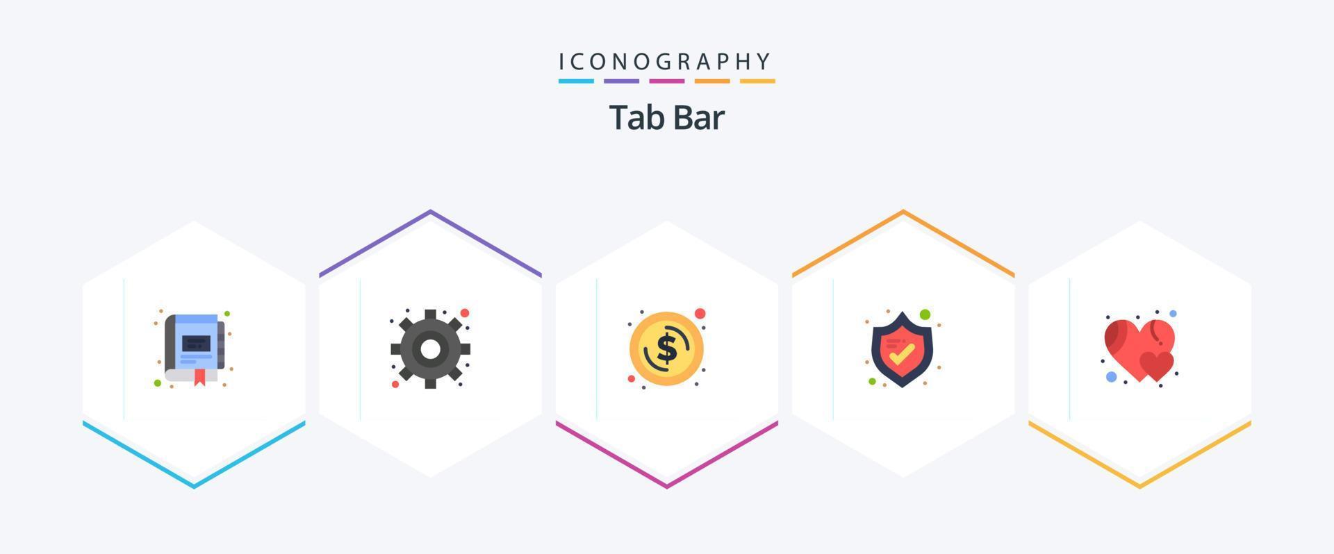 Tab Bar 25 Flat icon pack including like. favorite. circle. shield. protection vector