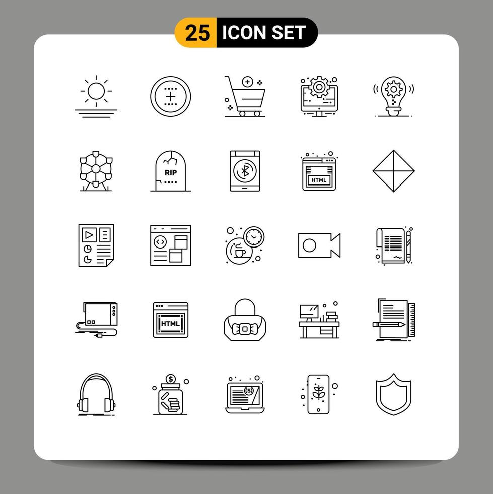 Modern Set of 25 Lines Pictograph of bulb management add computer e Editable Vector Design Elements