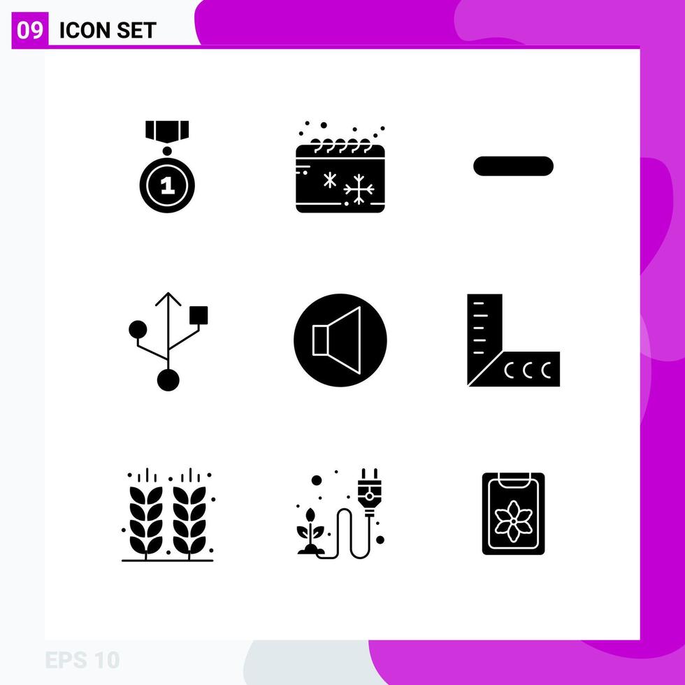 Mobile Interface Solid Glyph Set of 9 Pictograms of geometry speaker delete sound connection Editable Vector Design Elements