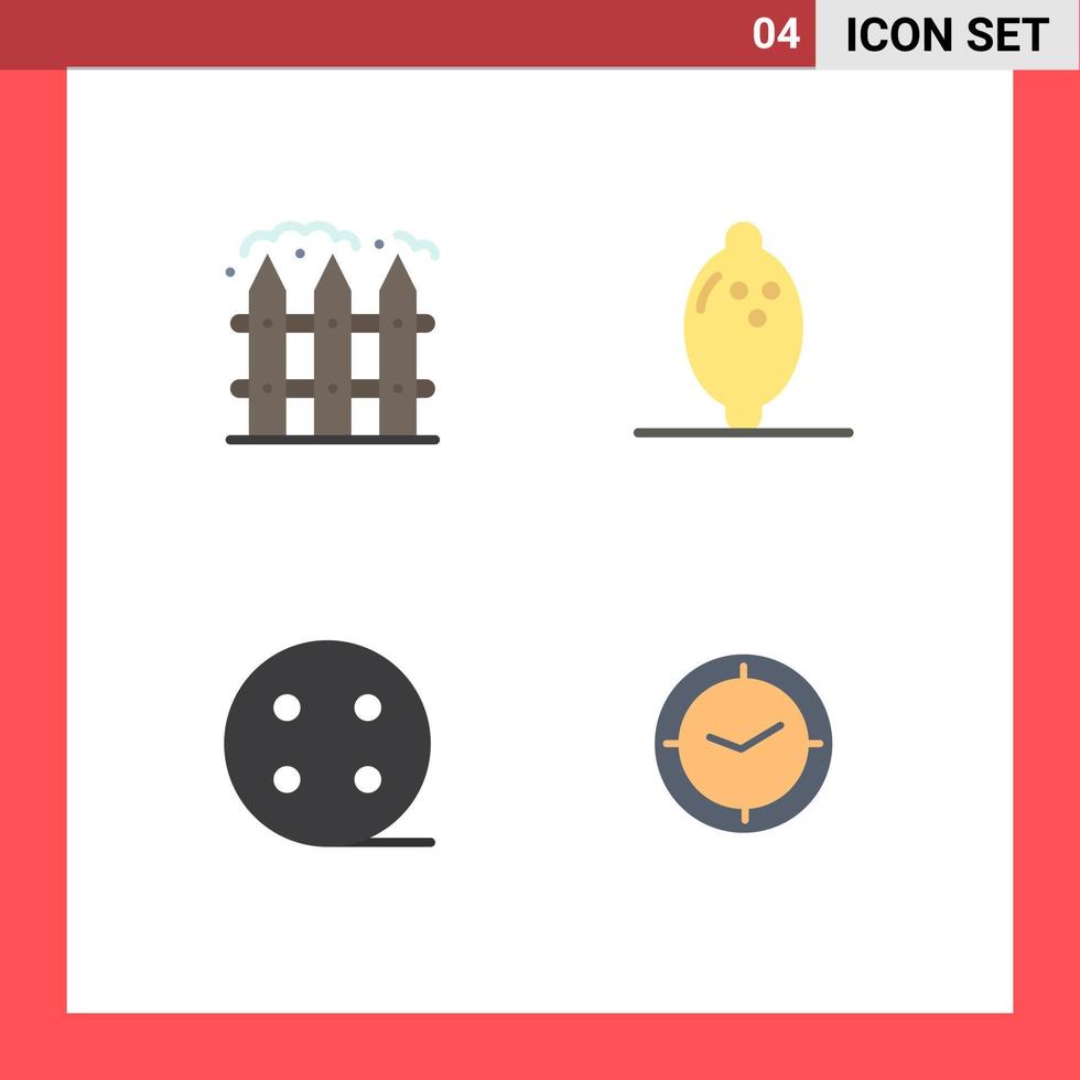 Group of 4 Flat Icons Signs and Symbols for farm electric garden lemon time Editable Vector Design Elements