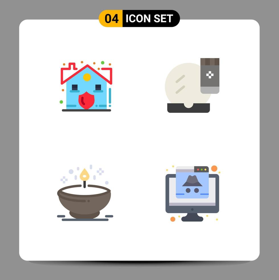 Pack of 4 Modern Flat Icons Signs and Symbols for Web Print Media such as estate diya security face makeup dia Editable Vector Design Elements