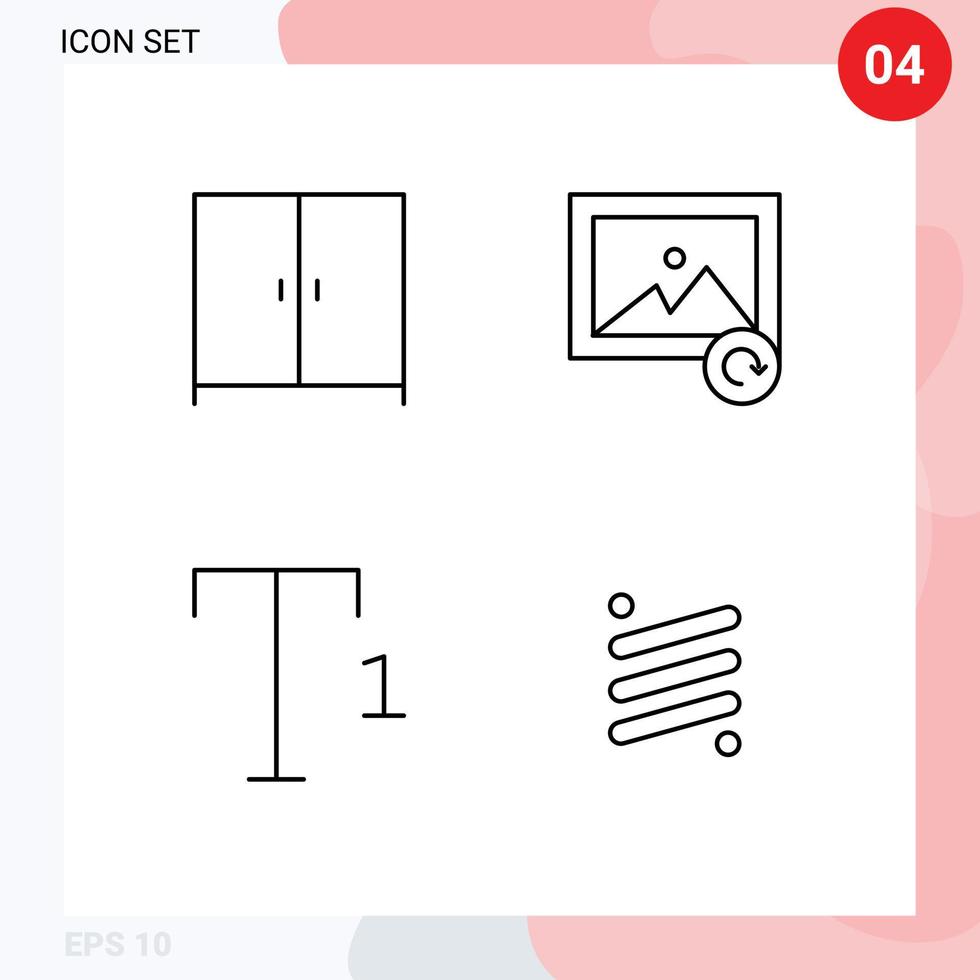 Pack of 4 creative Filledline Flat Colors of furniture coin image font currency Editable Vector Design Elements