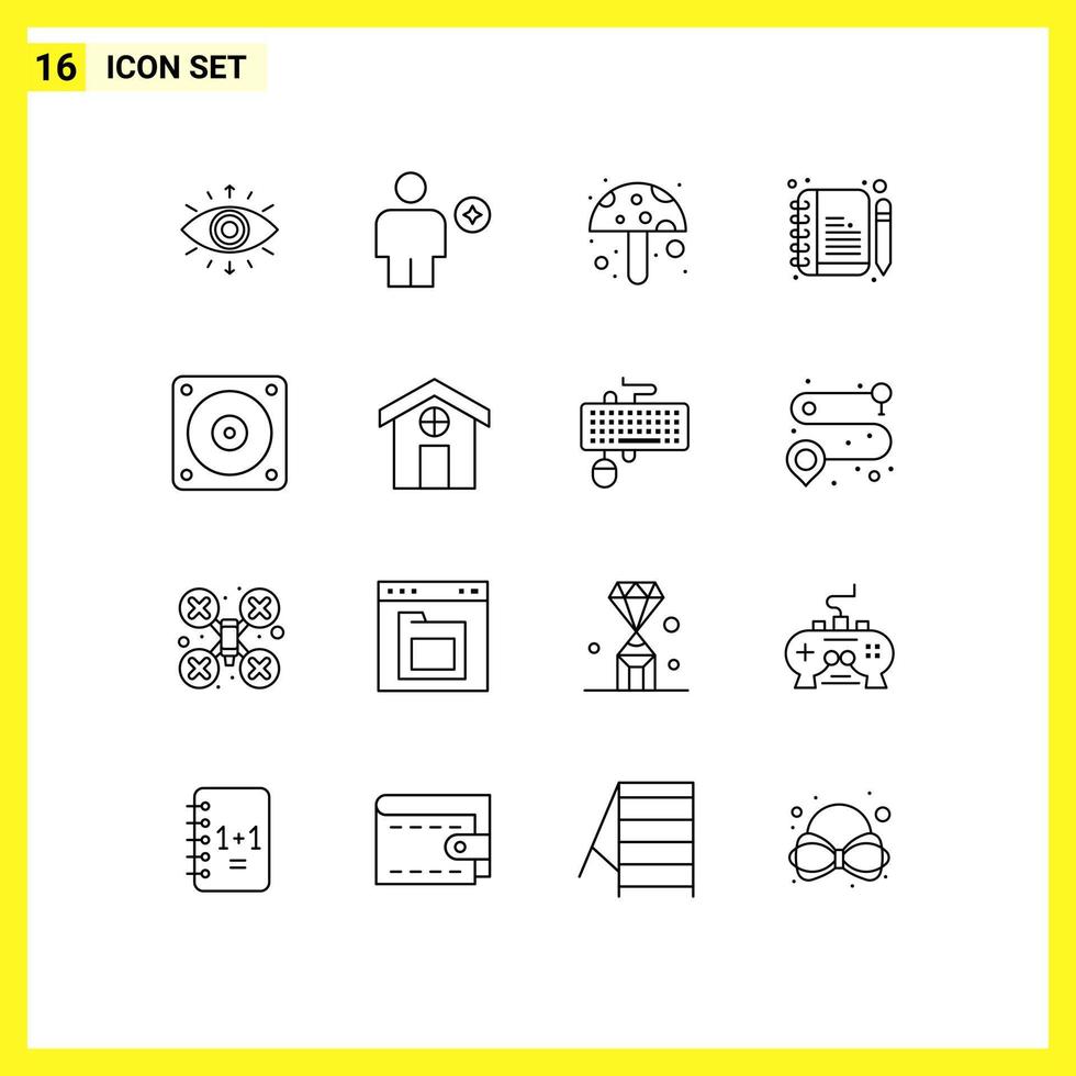 16 Universal Outline Signs Symbols of mechanic electric human edit comment Editable Vector Design Elements