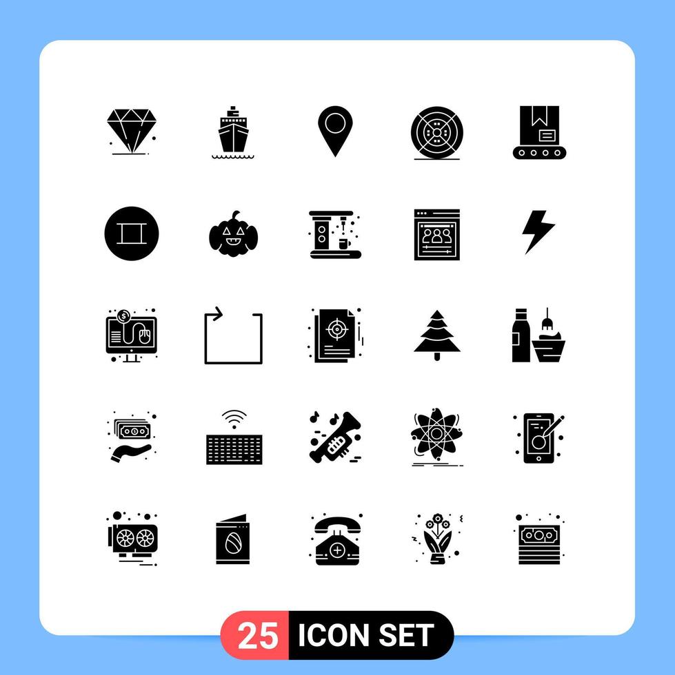 Editable Vector Line Pack of 25 Simple Solid Glyphs of ancient construction marker bulldozer printing Editable Vector Design Elements