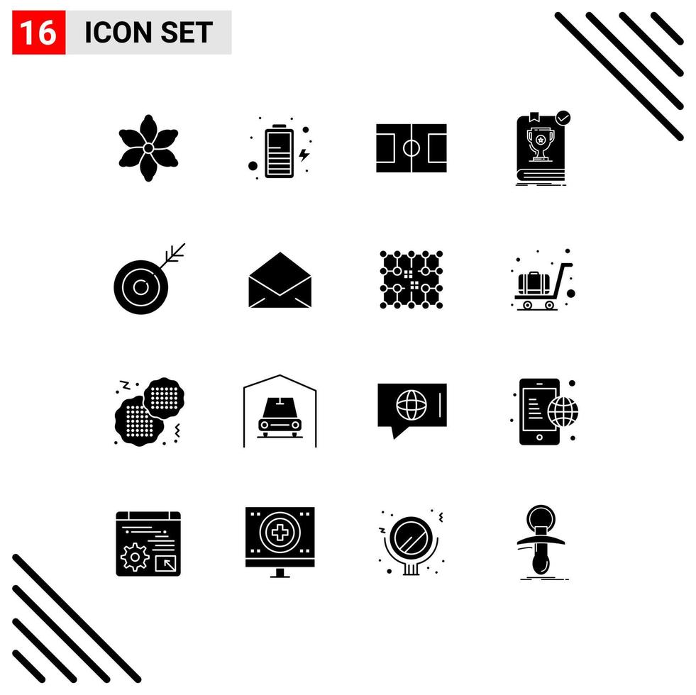 Editable Vector Line Pack of 16 Simple Solid Glyphs of target dart sport arrow rule Editable Vector Design Elements