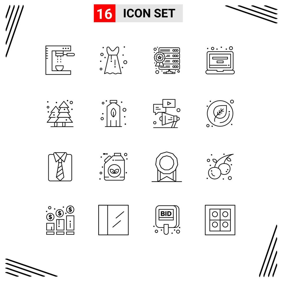 Pack of 16 Modern Outlines Signs and Symbols for Web Print Media such as city profile database laptop account Editable Vector Design Elements