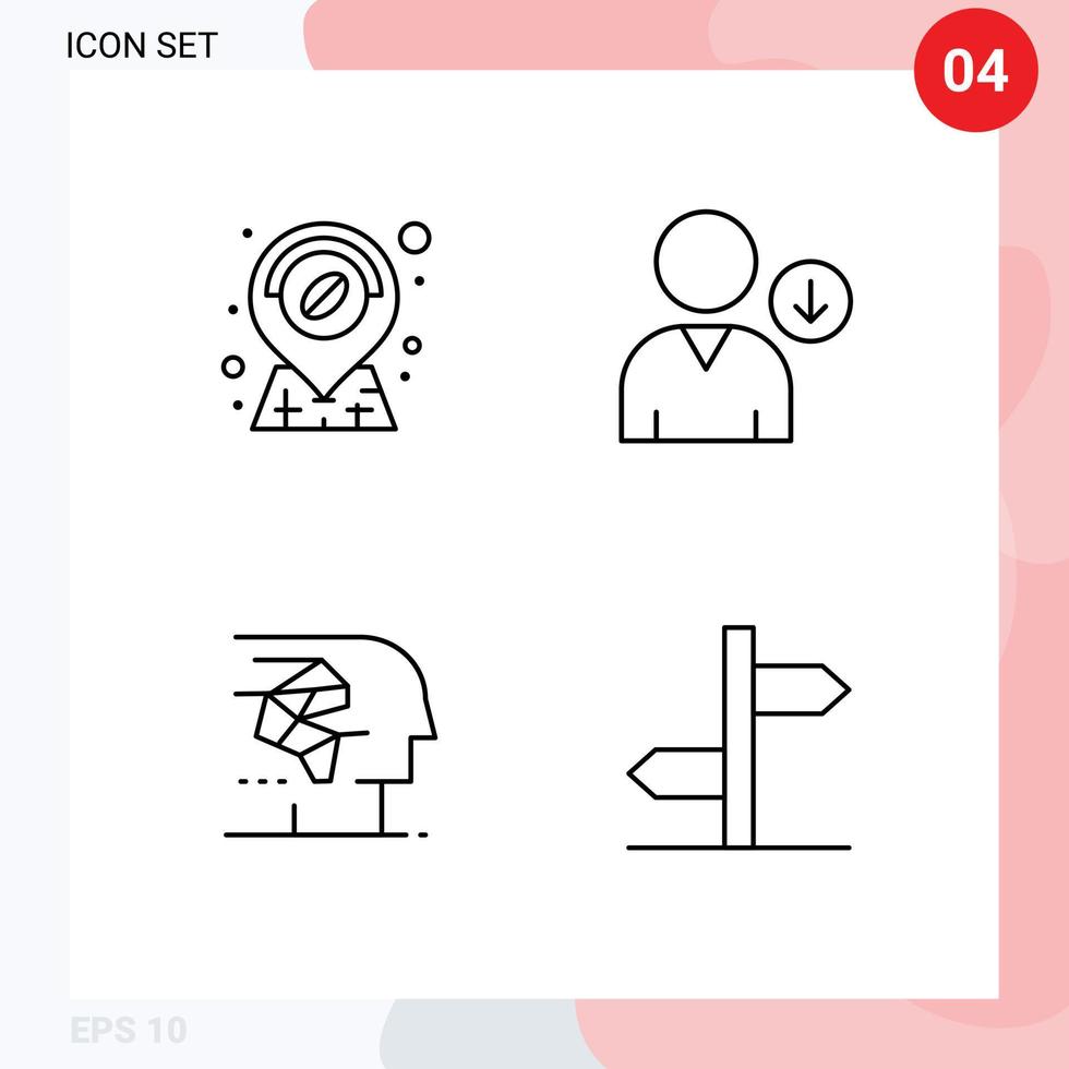 Editable Vector Line Pack of 4 Simple Filledline Flat Colors of coffee human down android direction Editable Vector Design Elements