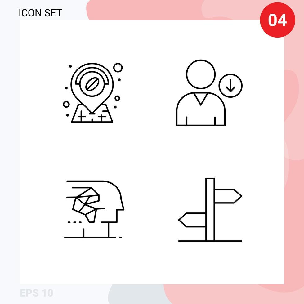 paquete de línea de vector editable de 4 colores planos de línea de llenado simple de café humano hacia abajo dirección android elementos de diseño de vector editable