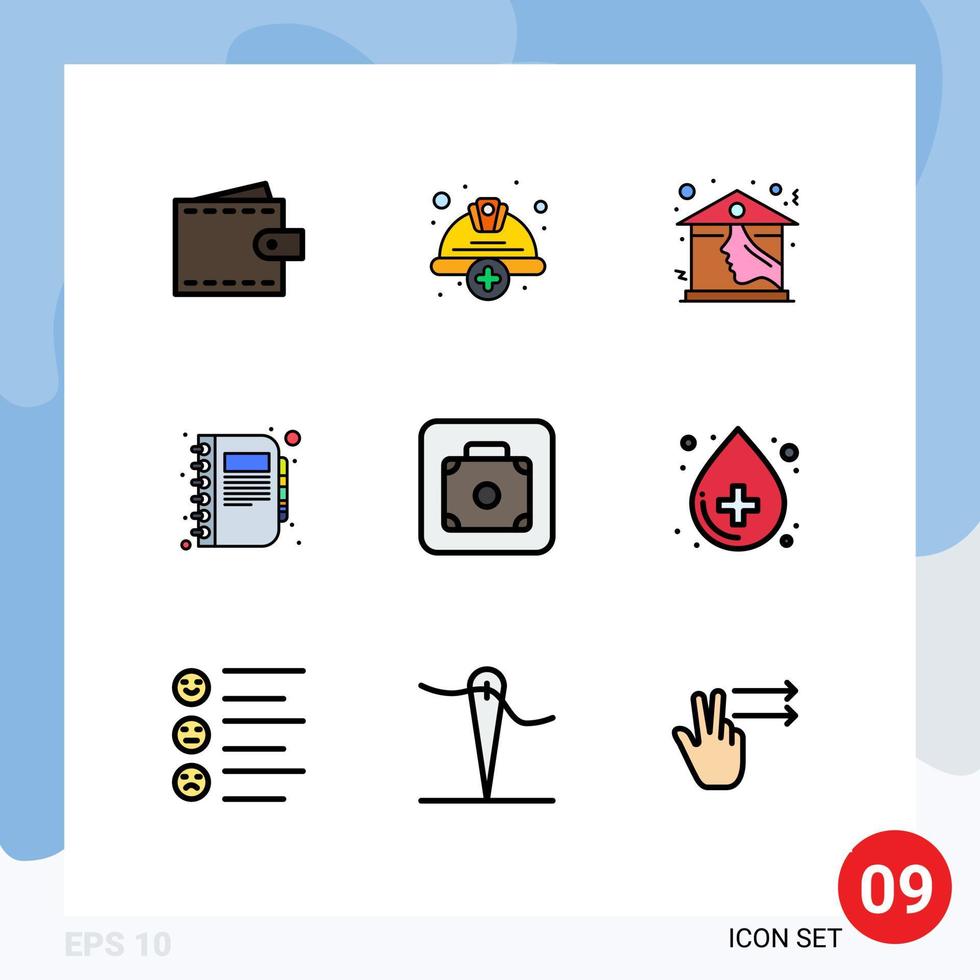 Set of 9 Modern UI Icons Symbols Signs for diary business helmet book real estate Editable Vector Design Elements