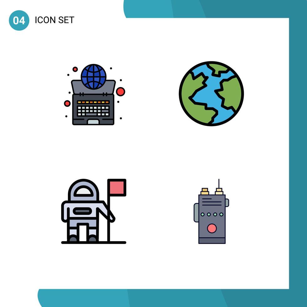 Pack of 4 creative Filledline Flat Colors of global exploration system planet walkie Editable Vector Design Elements