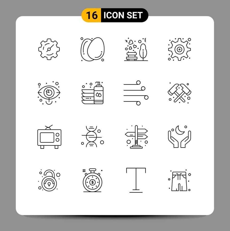 Group of 16 Outlines Signs and Symbols for market business love user interface Editable Vector Design Elements