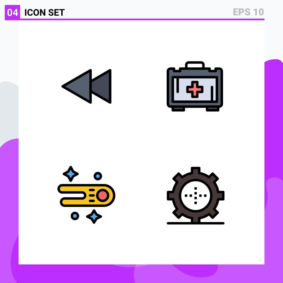 Pack of 4 creative Filledline Flat Colors of arrow space rewind motivation gadget Editable Vector Design Elements