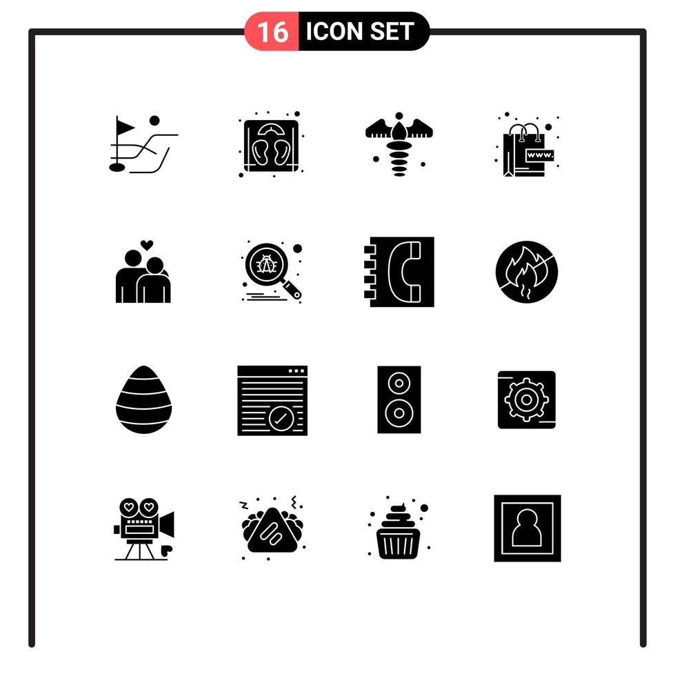 Set of 16 Modern UI Icons Symbols Signs for heart love medical sign couple web Editable Vector Design Elements