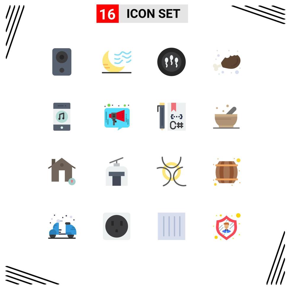 16 iconos creativos, signos y símbolos modernos de comunicaciones, comida, sueño, dieta, ciencia, paquete editable de elementos creativos de diseño de vectores. vector