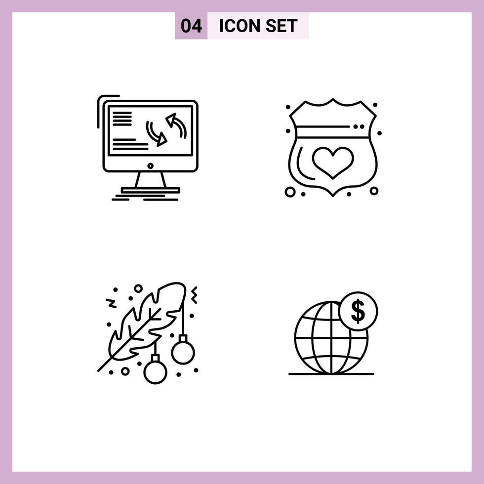 Mobile Interface Line Set of 4 Pictograms of synchronization shield data medical christmas Editable Vector Design Elements