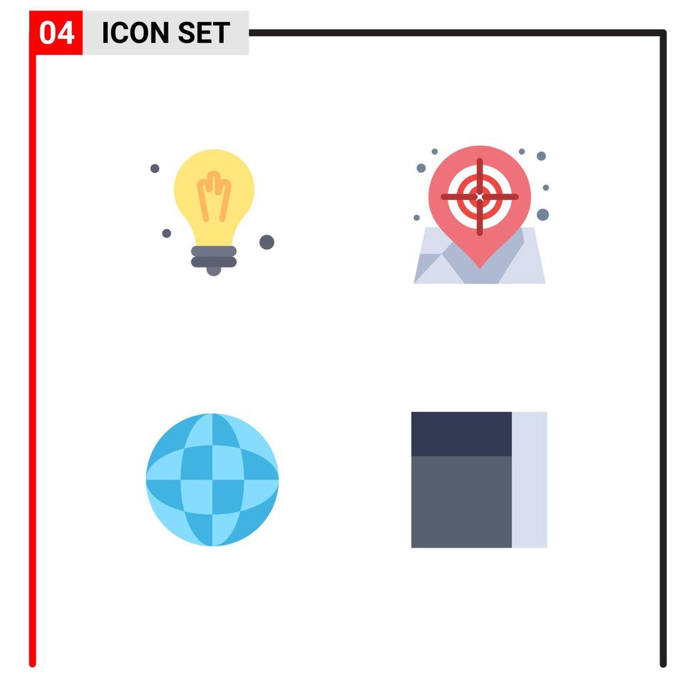 User Interface Pack of 4 Basic Flat Icons of bulb globe map web layout Editable Vector Design Elements