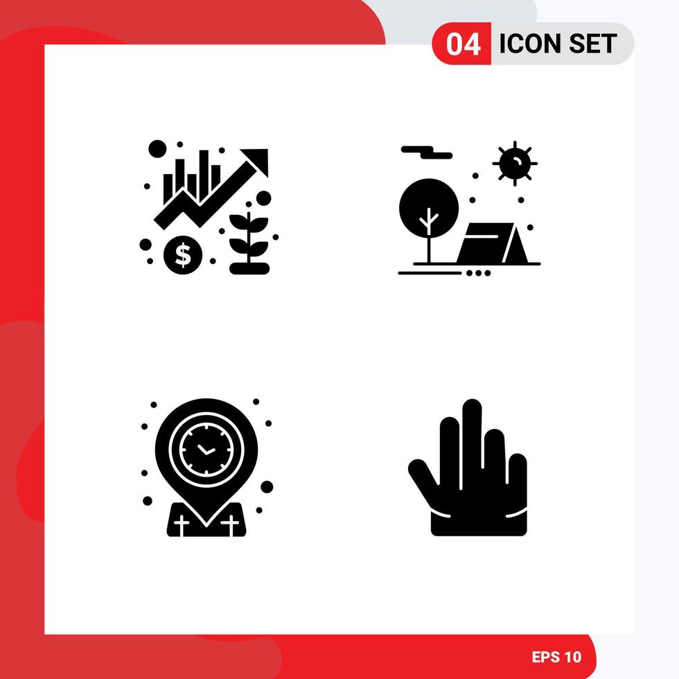 4 Universal Solid Glyphs Set for Web and Mobile Applications chart sun marketing camping location Editable Vector Design Elements