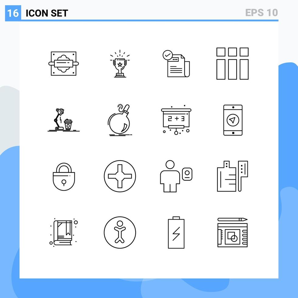 Editable Vector Line Pack of 16 Simple Outlines of frame features prize featured check list Editable Vector Design Elements