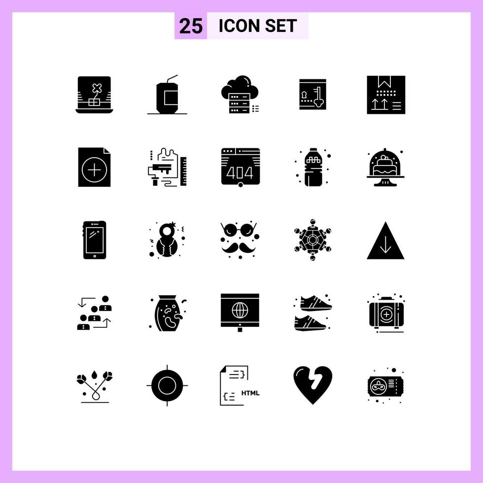 Pack of 25 Modern Solid Glyphs Signs and Symbols for Web Print Media such as box lock sever locker share Editable Vector Design Elements