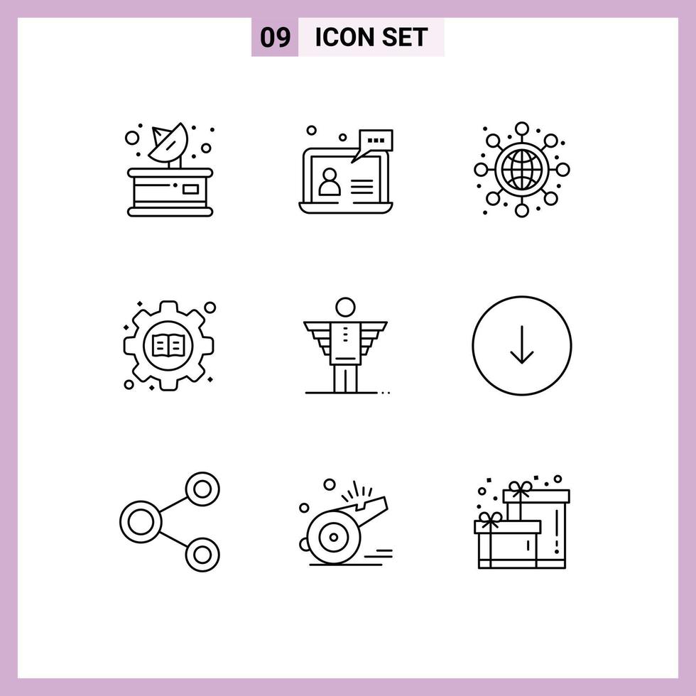 Set of 9 Modern UI Icons Symbols Signs for business book help setting education Editable Vector Design Elements