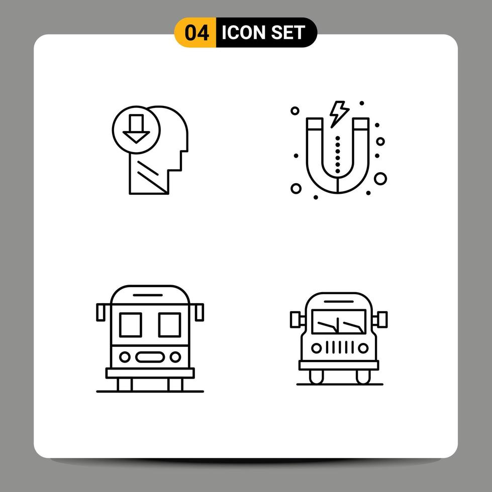 conjunto de 4 iconos de interfaz de usuario modernos símbolos signos para flecha conocimiento escolar imán camión elementos de diseño vectorial editables vector