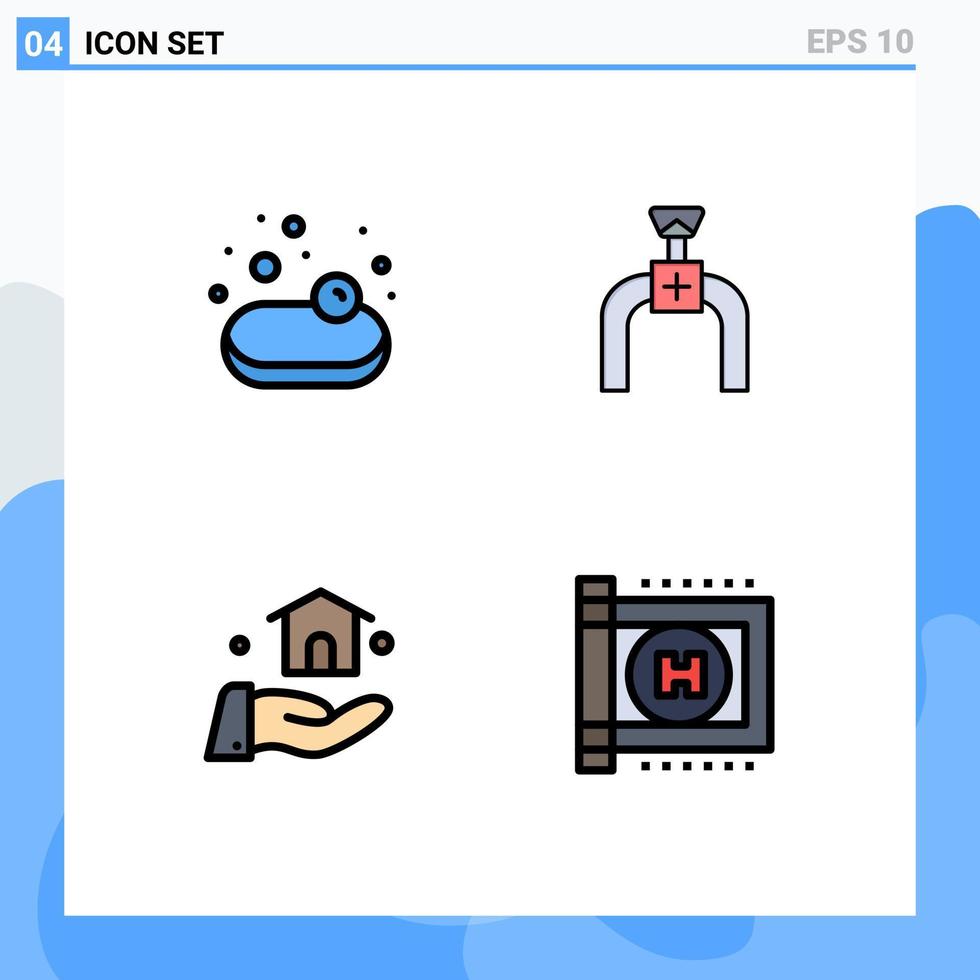 paquete de 4 signos y símbolos modernos de colores planos de línea de relleno para medios de impresión web, como elementos de diseño de vectores editables de hospital de línea de tubería de construcción de sopa