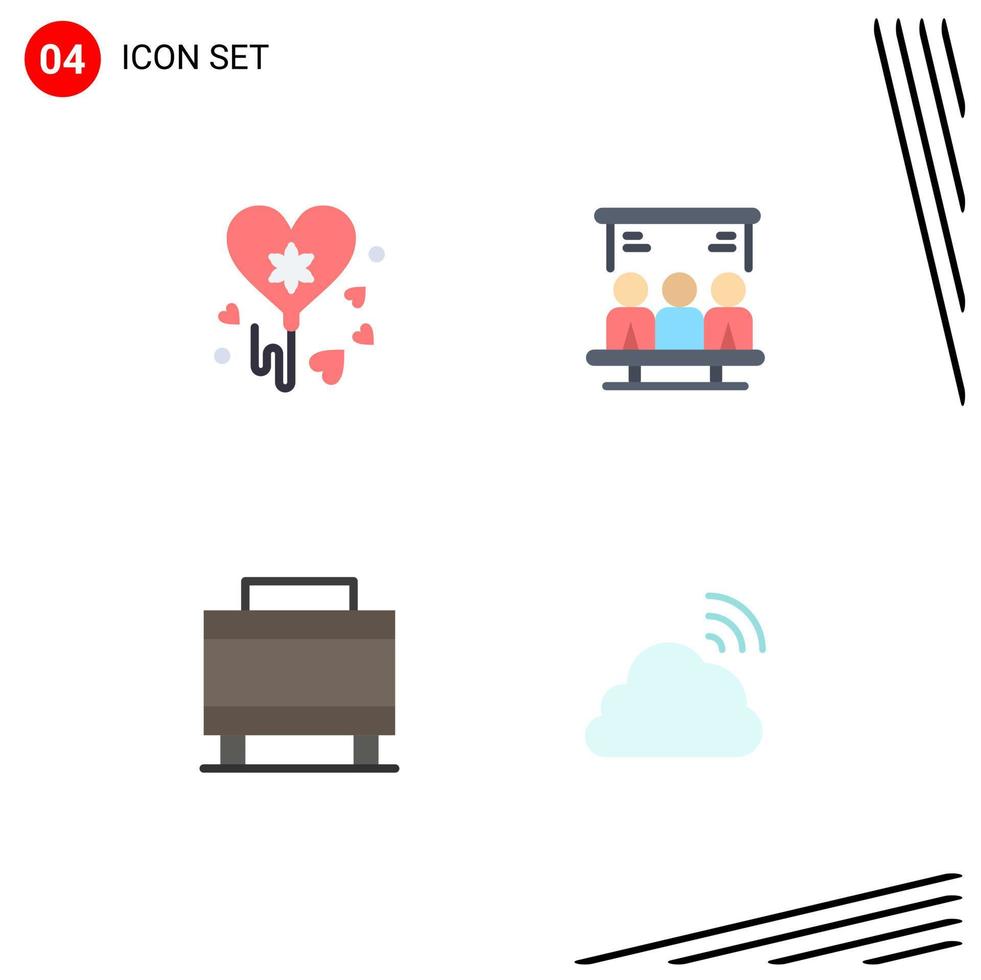 Modern Set of 4 Flat Icons Pictograph of balloon travel project user rainbow Editable Vector Design Elements