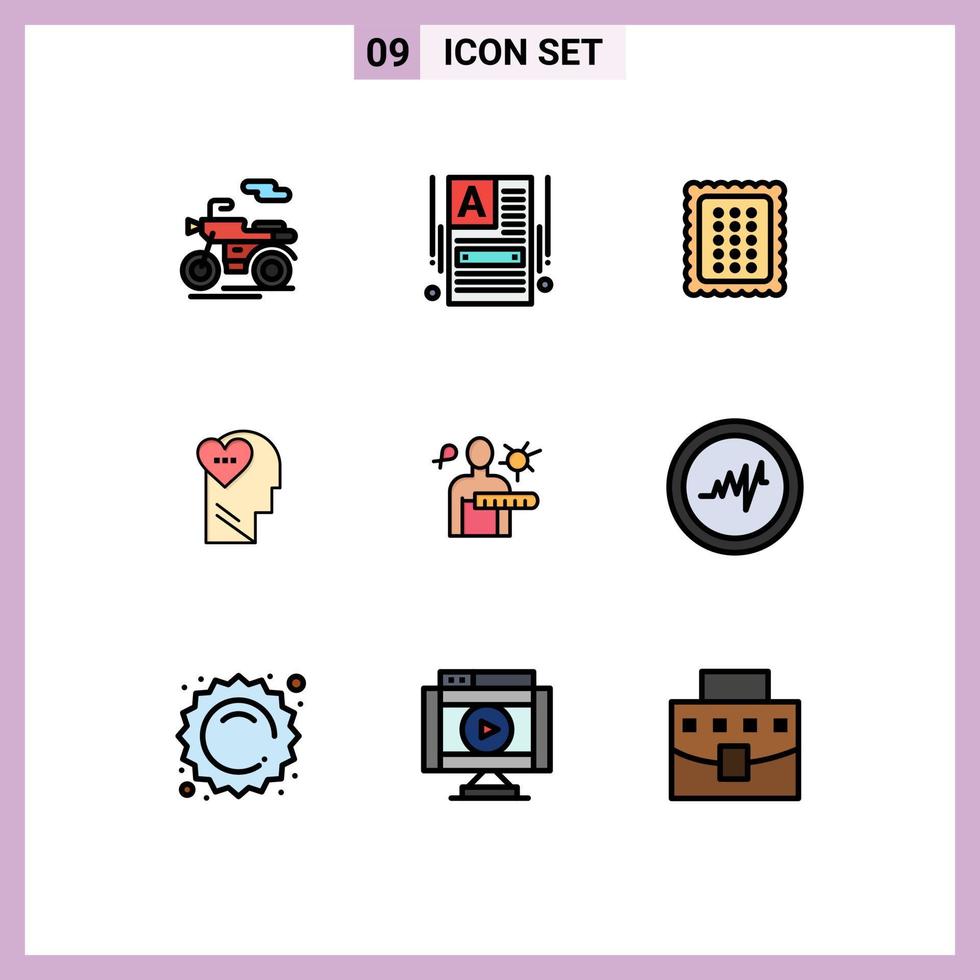 Modern Set of 9 Filledline Flat Colors and symbols such as disease head baking mind feelings Editable Vector Design Elements