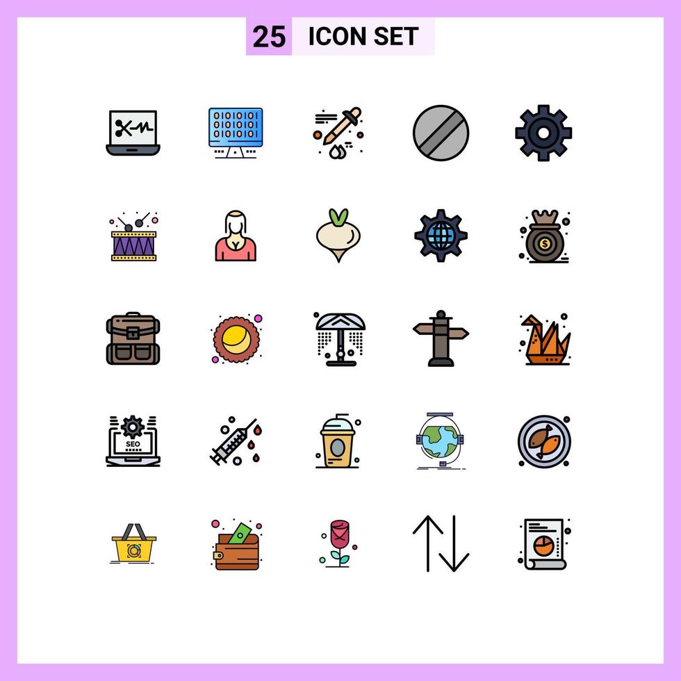 Set of 25 Modern UI Icons Symbols Signs for actress local dropper instrument cogwheels Editable Vector Design Elements