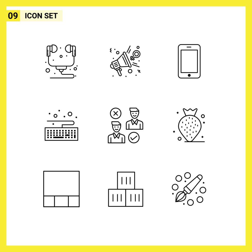 Pack of 9 Modern Outlines Signs and Symbols for Web Print Media such as user type speaker keyboard call Editable Vector Design Elements