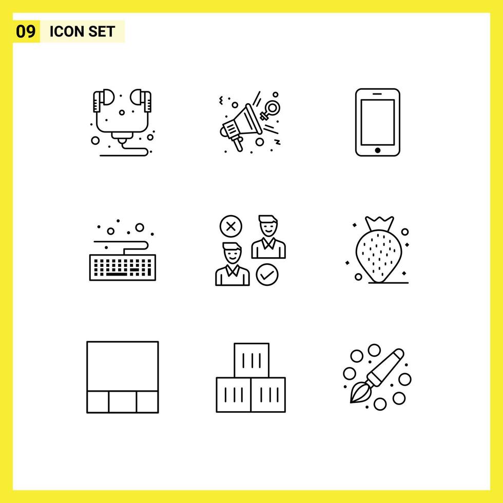 paquete de 9 signos y símbolos de contornos modernos para medios de impresión web, como elementos de diseño de vectores editables de llamada de teclado de altavoz de tipo de usuario
