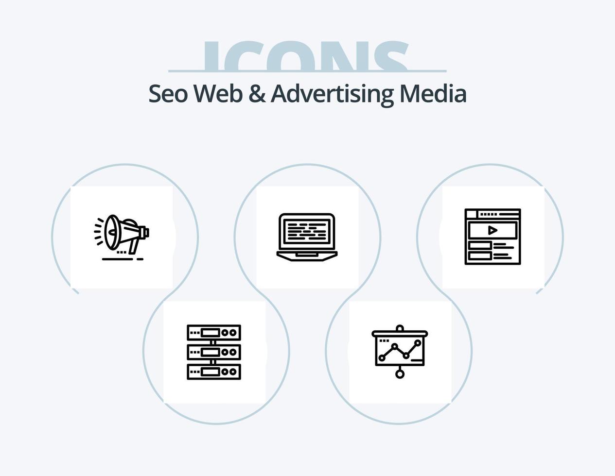 Seo Web And Advertising Media Line Icon Pack 5 Icon Design. computer. code. graph. coding. mobile graph vector