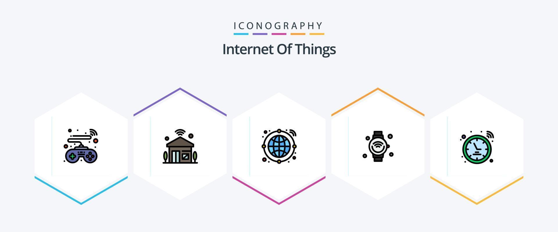 internet de las cosas paquete de iconos de 25 líneas completas que incluye señal. Wifi. globo. iot Internet vector