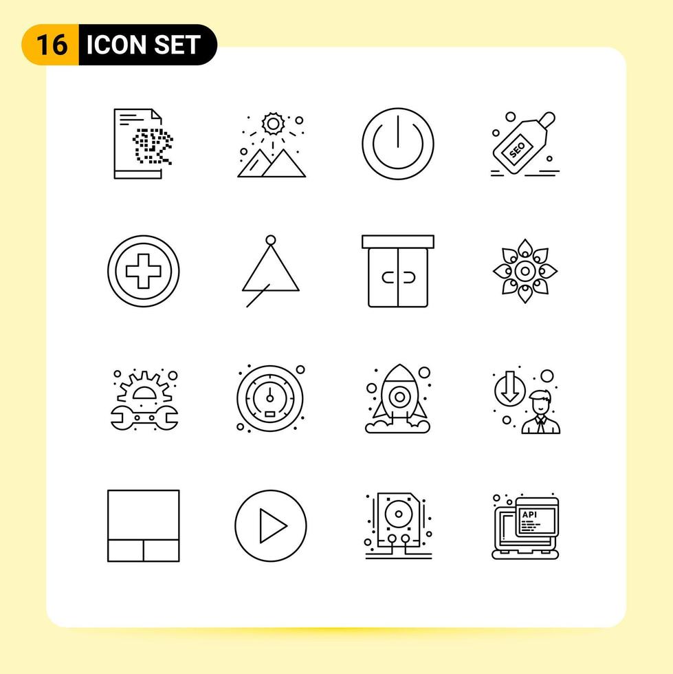 Universal Icon Symbols Group of 16 Modern Outlines of audio regular power hospital discount Editable Vector Design Elements