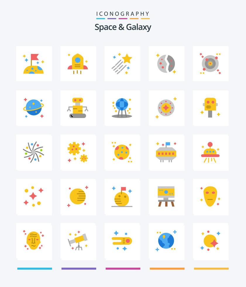 Creative Space And Galaxy 25 Flat icon pack  Such As space. galaxy. space. space. galaxy vector