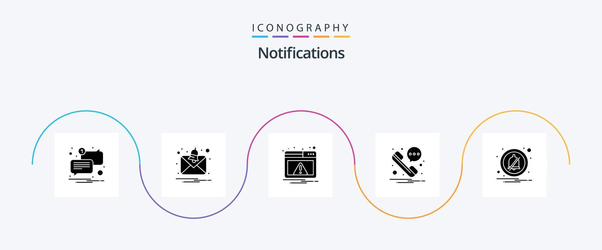 paquete de iconos de glifo 5 de notificaciones que incluye . notificación. alerta. alarma. teléfono vector