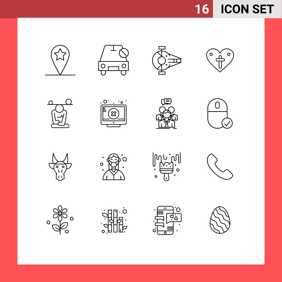Universal Icon Symbols Group of 16 Modern Outlines of balance easter cruiser love spacecraft Editable Vector Design Elements