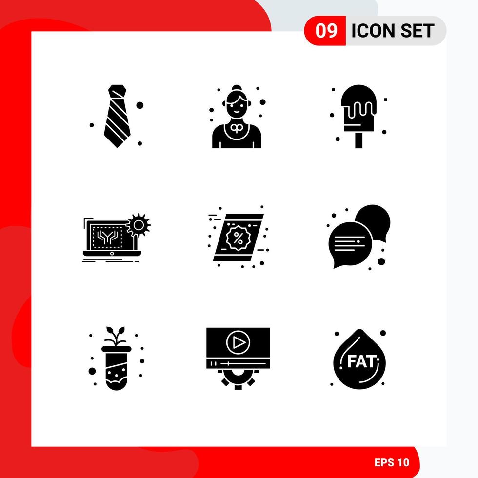 Set of 9 Vector Solid Glyphs on Grid for coupon engineering waitress electronics blueprint Editable Vector Design Elements