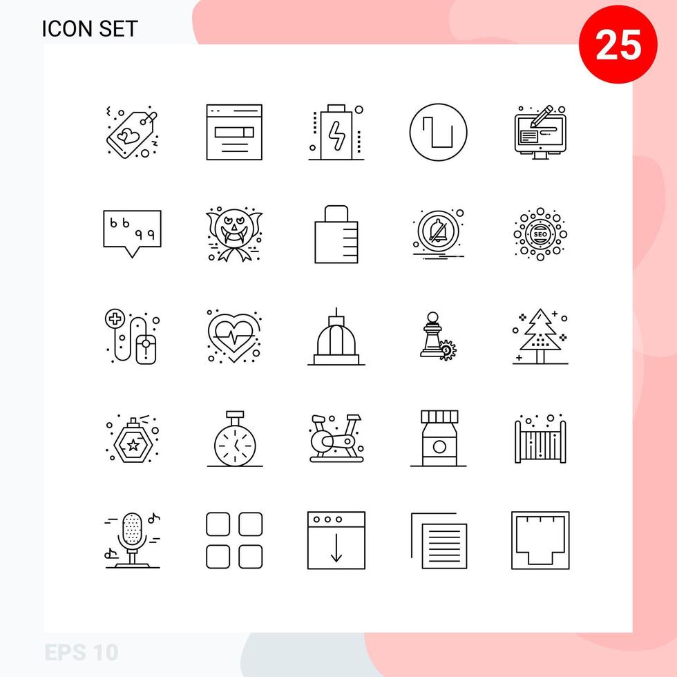 Editable Vector Line Pack of 25 Simple Lines of edit wave user square level Editable Vector Design Elements