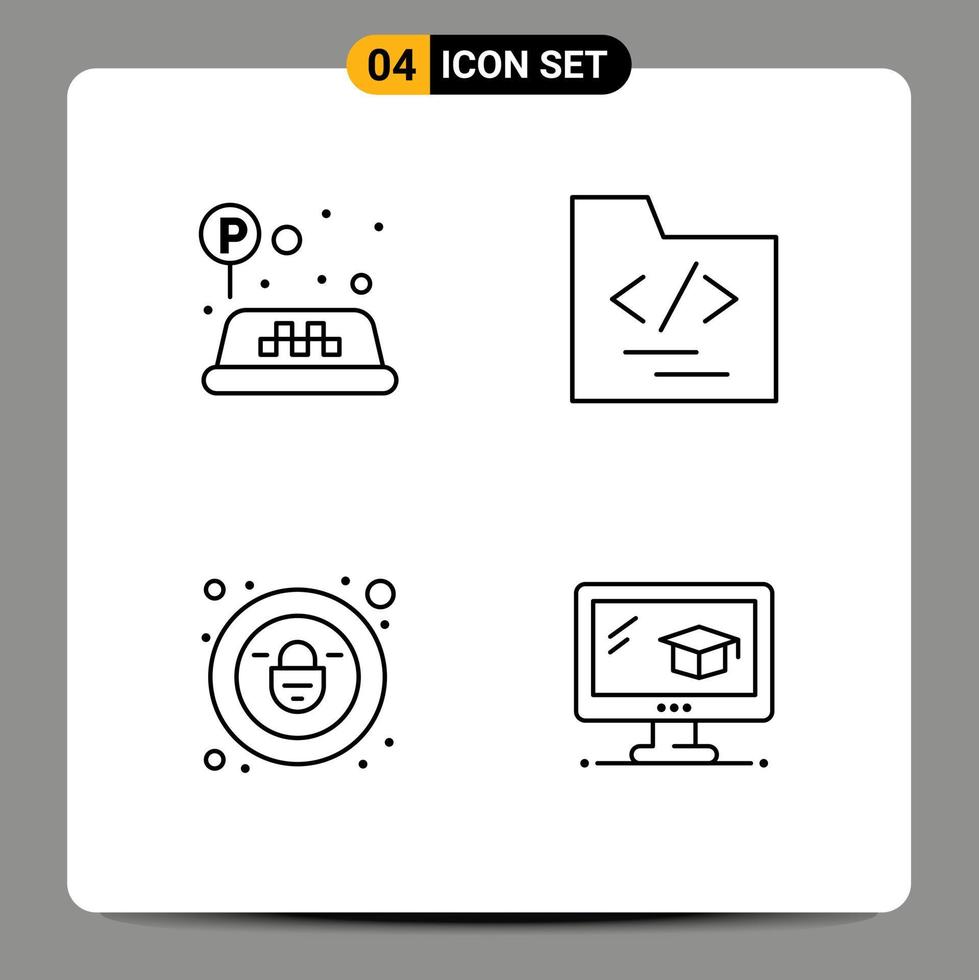 4 Creative Icons Modern Signs and Symbols of sign education folder lock graduation Editable Vector Design Elements