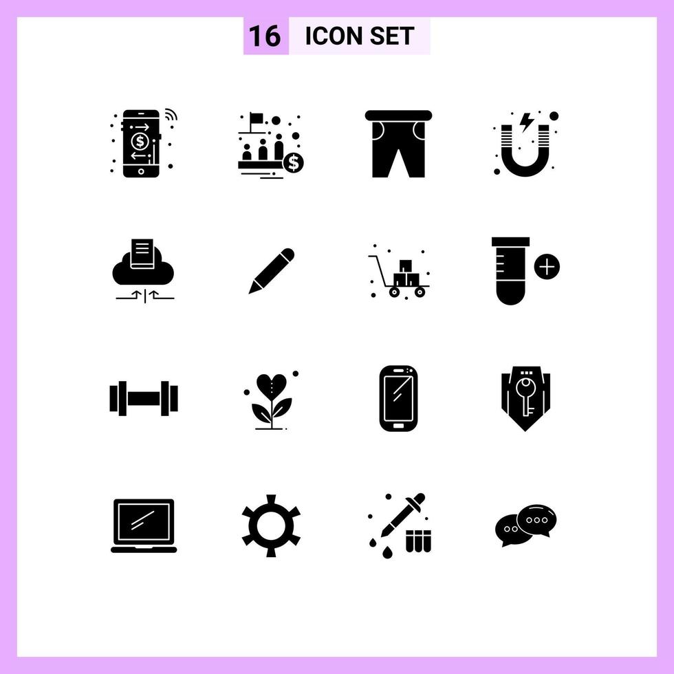 16 Thematic Vector Solid Glyphs and Editable Symbols of study magnet beach learn traveling Editable Vector Design Elements