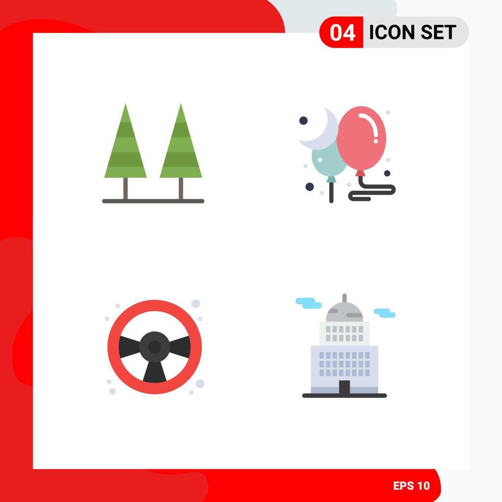 Group of 4 Modern Flat Icons Set for eco racing car park moon game Editable Vector Design Elements