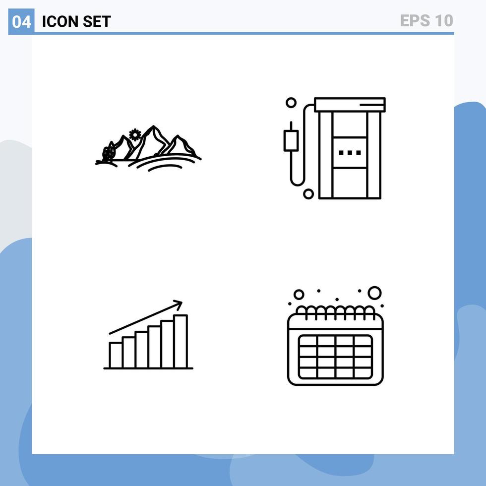 Mobile Interface Line Set of 4 Pictograms of hill travel mountain gasoline chart Editable Vector Design Elements