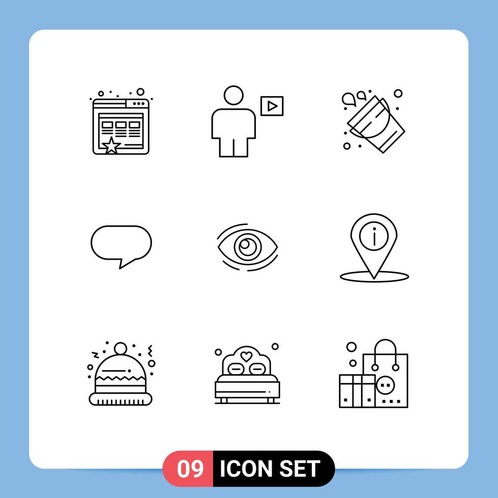 9 Universal Outlines Set for Web and Mobile Applications look eye bucket chatting twitter Editable Vector Design Elements