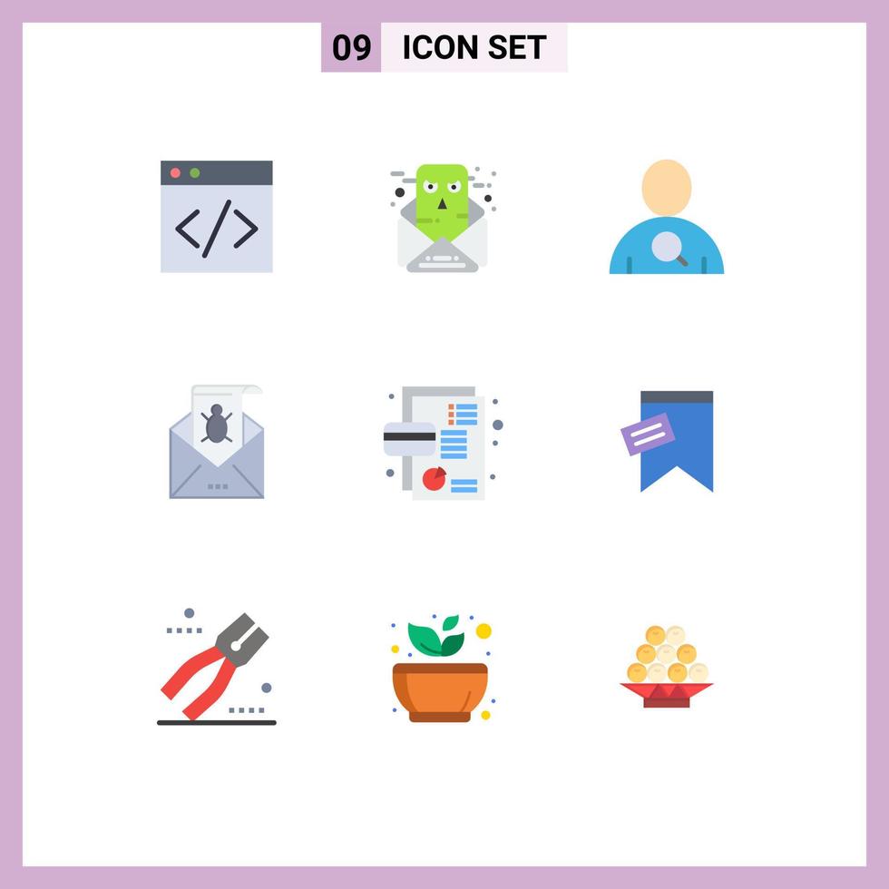 User Interface Pack of 9 Basic Flat Colors of virus spam search malware mail Editable Vector Design Elements