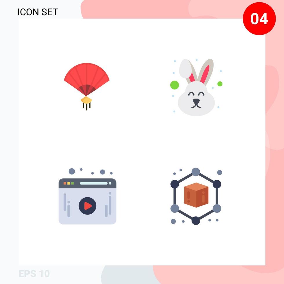 Mobile Interface Flat Icon Set of 4 Pictograms of fan web chinese rabbit cube Editable Vector Design Elements