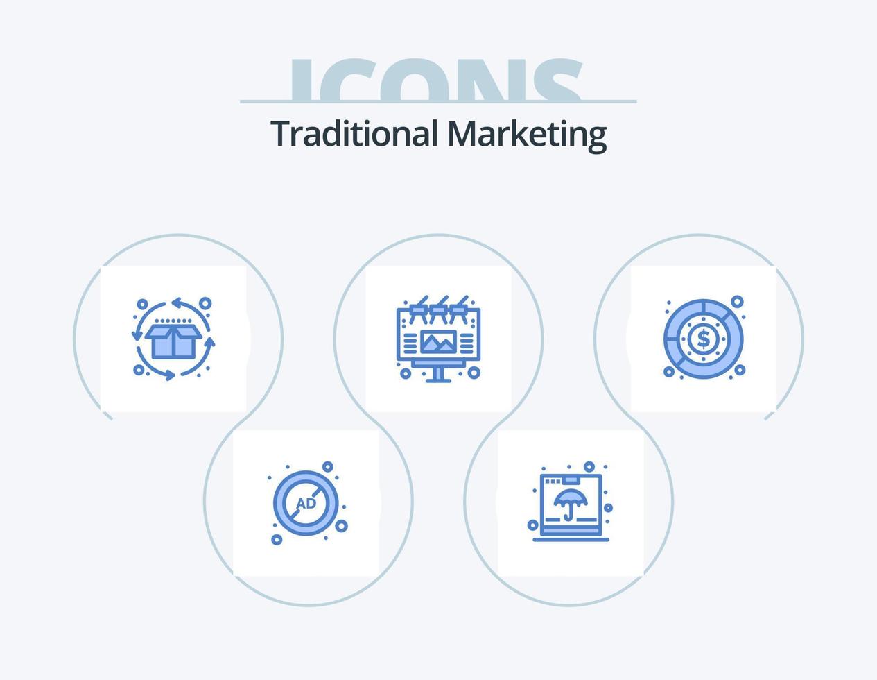 Traditional Marketing Blue Icon Pack 5 Icon Design. outdoor. advertising. insurance. ad. product vector