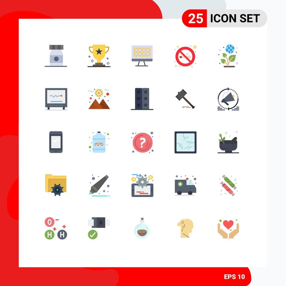 25 Universal Flat Color Signs Symbols of cardiogram day computer earth no smoking Editable Vector Design Elements