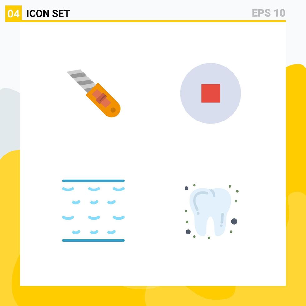 conjunto de iconos planos de interfaz móvil de 4 pictogramas de elementos de diseño de vector editables de diente de mar de cortador dental de cuchillo